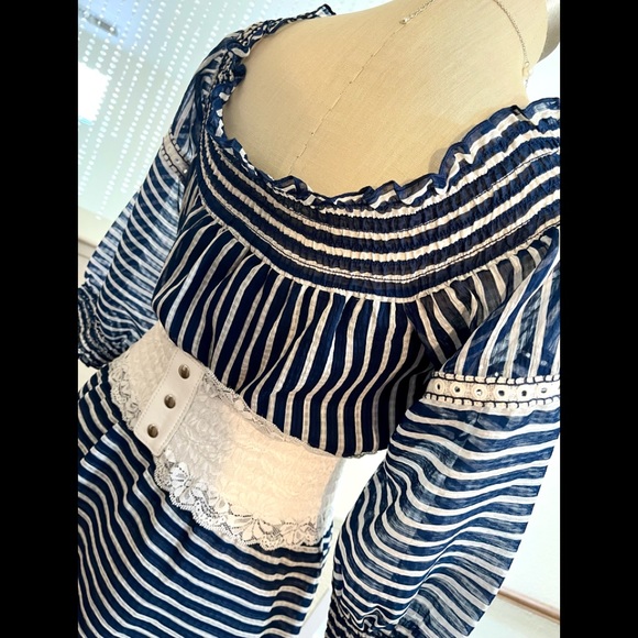 NWT M Parker Blue White Stripped Off Shoulder Dress!! - Picture 5 of 12
